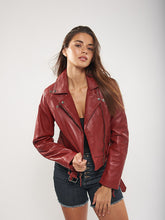 Load image into Gallery viewer, New Women's Red Genuine Leather Biker Jacket