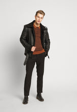 Load image into Gallery viewer, Men's Black Leather Black Shearling Biker Jacket