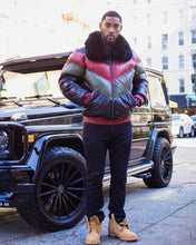 Load image into Gallery viewer, Men V Bomber Jacket - Multi Color Red/Green/Black