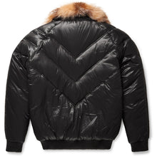 Load image into Gallery viewer, Nylon Black V-Bomber Jacket - Leather Bubble Jacket