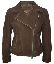 Load image into Gallery viewer, Vintage Women's Brown Casual Biker Lambskin Leather Jacket