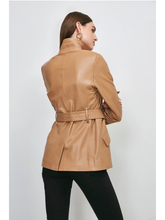 Load image into Gallery viewer, Women’s Trendy Tan Beige Sheepskin Leather Blazer With Belt