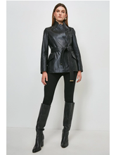 Load image into Gallery viewer, Women’s Trendy Black Sheepskin Leather Blazer With Belt
