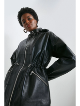 Load image into Gallery viewer, Women’s Black Sheepskin Leather Hooded Coat