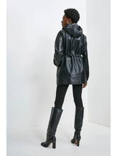 Load image into Gallery viewer, Women’s Black Sheepskin Leather Hooded Coat