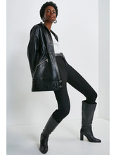 Load image into Gallery viewer, Women’s Black Sheepskin Leather Hooded Coat