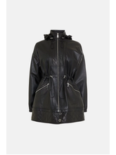 Load image into Gallery viewer, Women’s Black Sheepskin Leather Hooded Coat