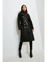 Load image into Gallery viewer, Women’s Black Sheepskin Leather Trench Coat Golden Buttons