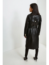 Load image into Gallery viewer, Women’s Black Sheepskin Leather Trench Coat Golden Buttons