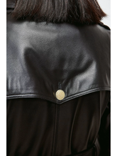 Load image into Gallery viewer, Women’s Black Sheepskin Leather Trench Coat Golden Buttons