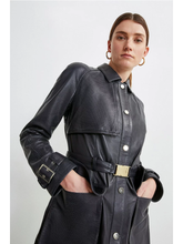 Load image into Gallery viewer, Women’s Black Sheepskin Leather Perforated Trucker Coat