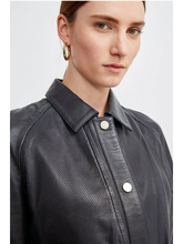 Load image into Gallery viewer, Women’s Black Sheepskin Leather Perforated Trucker Coat