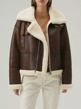 Load image into Gallery viewer, Women’s Chocolate Brown Leather Shearling Aviator Jacket