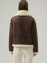 Load image into Gallery viewer, Women’s Chocolate Brown Leather Shearling Aviator Jacket