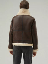 Load image into Gallery viewer, Women’s Dark Brown Leather Shearling Coat Jacket