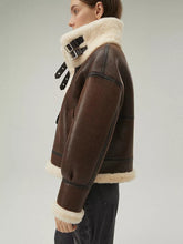 Load image into Gallery viewer, Women’s Dark Brown Leather Shearling Coat Jacket