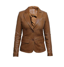 Load image into Gallery viewer, Women’s Tan Brown Sheepskin Leather Blazer
