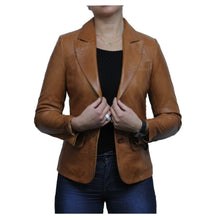 Load image into Gallery viewer, Women’s Tan Brown Sheepskin Leather Blazer