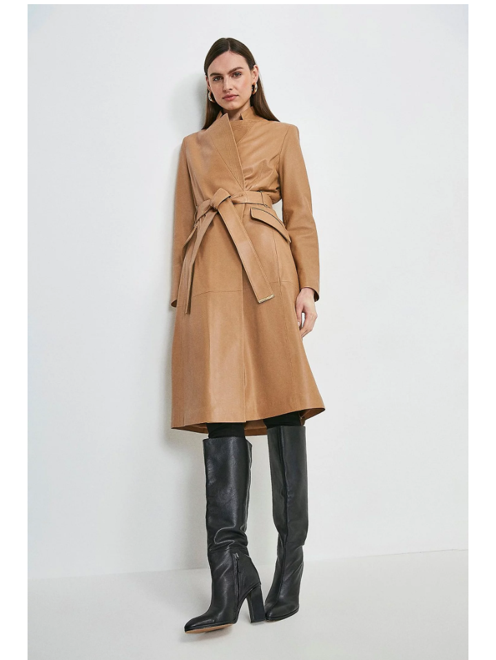 Sheepskin Leather Trench Coat Tan Beige Trench Coat