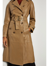 Load image into Gallery viewer, Women’s Tan Beige Sheepskin Leather Trench Coat