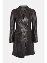 Load image into Gallery viewer, Women’s Trendy Black Sheepskin Leather Coat Golden Buttons