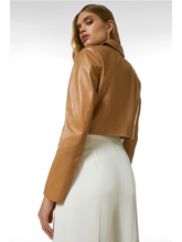 Load image into Gallery viewer, Women’s Tan Beige Sheepskin Leather Blazer Cropped Short Fit