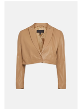 Load image into Gallery viewer, Women’s Tan Beige Sheepskin Leather Blazer Cropped Short Fit