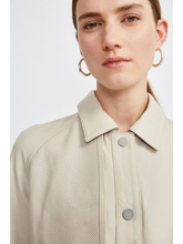 Load image into Gallery viewer, Women’s Beige Sheepskin Leather Perforated Trucker Coat