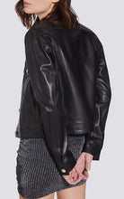 Load image into Gallery viewer, Women's Black Genuine Lambskin Leather Trucker Jacket