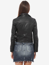 Load image into Gallery viewer, Women's Black Genuine Leather Motorcycle Jacket