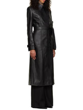 Load image into Gallery viewer, Women's Black Sheepskin Leather Trench Coat with Waist Belt