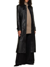 Load image into Gallery viewer, Women's Black Sheepskin Leather Trench Coat with Waist Belt