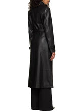 Load image into Gallery viewer, Women's Black Sheepskin Leather Trench Coat with Waist Belt
