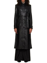 Load image into Gallery viewer, Women's Black Sheepskin Leather Trench Coat with Waist Belt