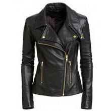 Load image into Gallery viewer, Women's Black Slim Fit Biker Leather Jacket