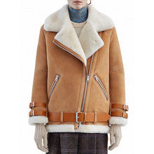 Load image into Gallery viewer, Women's Brown Shearling Fur B3 RAF Aviator Flight Jacket