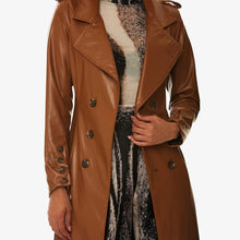 Load image into Gallery viewer, Women's Brown Sheepskin Long Leather Trench Coat