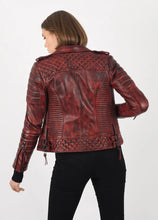 Load image into Gallery viewer, Women's Burnt Red Lambskin Leather Biker Jacket