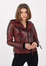 Load image into Gallery viewer, Women's Burnt Red Lambskin Leather Biker Jacket