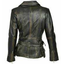 Load image into Gallery viewer, Women's Distressed Biker Motorcycle Leather Jacket