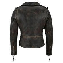 Load image into Gallery viewer, Women's Distressed Leather Biker Jacket
