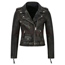 Load image into Gallery viewer, Women's Distressed Leather Biker Jacket