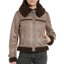 Load image into Gallery viewer, Women's Flight Aviator Pilot Shearling Sherpa Leather Jacket