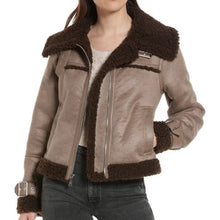 Load image into Gallery viewer, Women's Flight Aviator Pilot Shearling Sherpa Leather Jacket