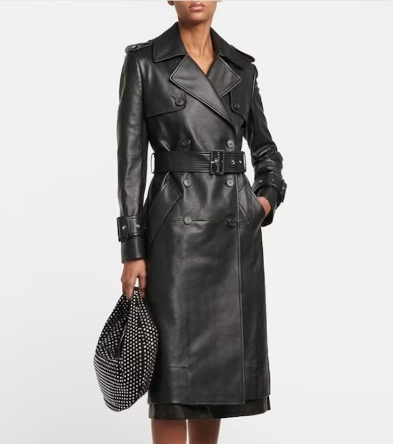 Women's genuine leather trench coats hotsell