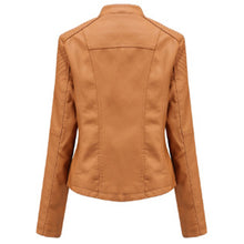 Load image into Gallery viewer, Women's Camel Oblique Zipper Leather Jacket