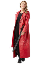 Load image into Gallery viewer, Women's Red Leather Double Breasted Trench Coat