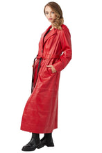 Load image into Gallery viewer, Women's Red Leather Double Breasted Trench Coat