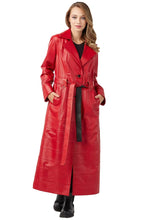 Load image into Gallery viewer, Women's Red Leather Double Breasted Trench Coat