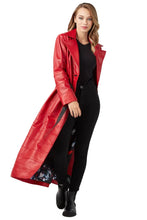 Load image into Gallery viewer, Women's Red Leather Double Breasted Trench Coat